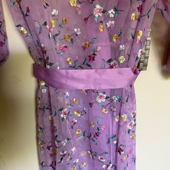 INC International Concepts Lavender Floral Embroidered Sheer Robe Size Small - Picture 10 of 12